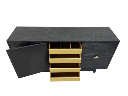 Kroehler Black Cerused Oak Credenza With Polished Brass Hardware, Circa 1960s
