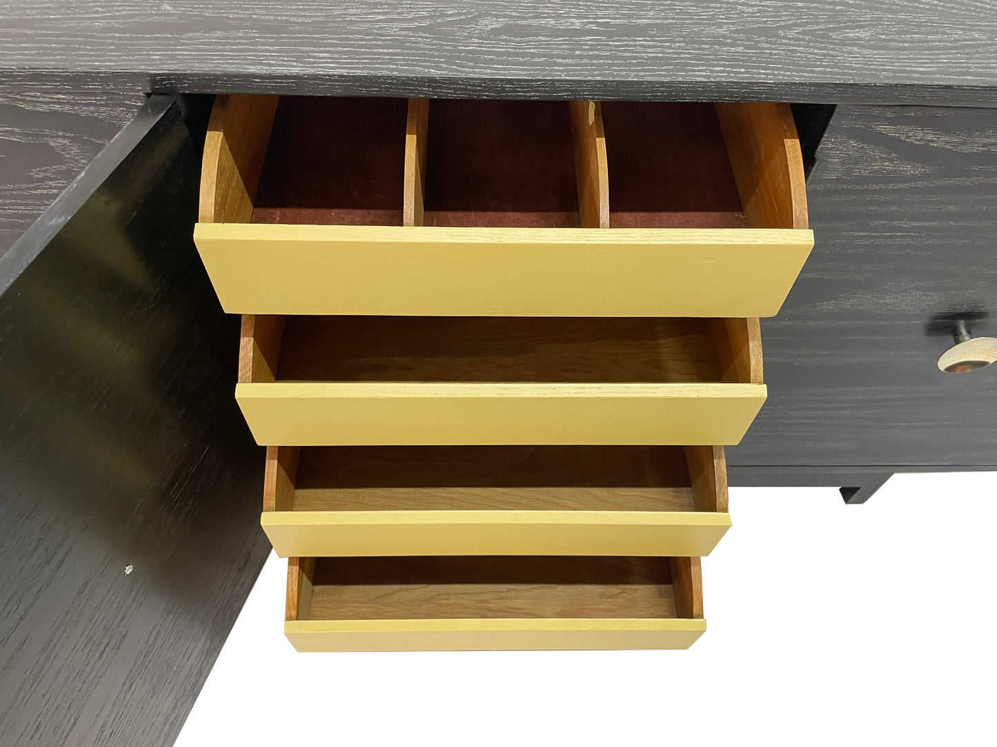 Kroehler Black Cerused Oak Credenza With Polished Brass Hardware, Circa 1960s