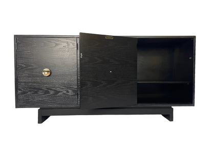 Kroehler Black Cerused Oak Credenza With Polished Brass Hardware, Circa 1960s