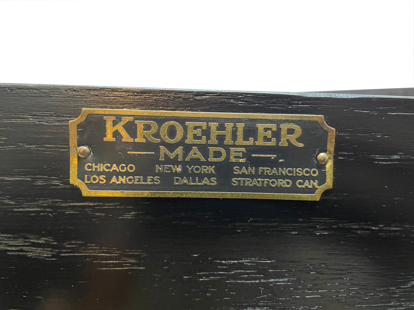 Kroehler Black Cerused Oak Credenza With Polished Brass Hardware, Circa 1960s