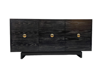 Kroehler Black Cerused Oak Credenza With Polished Brass Hardware, Circa 1960s