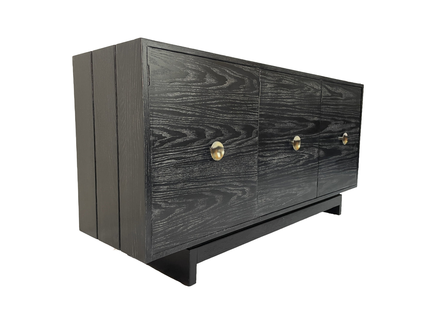 Kroehler Black Cerused Oak Credenza With Polished Brass Hardware, Circa 1960s