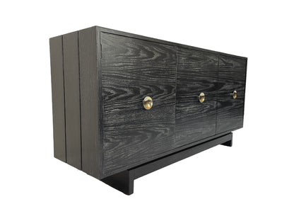 Kroehler Black Cerused Oak Credenza With Polished Brass Hardware, Circa 1960s