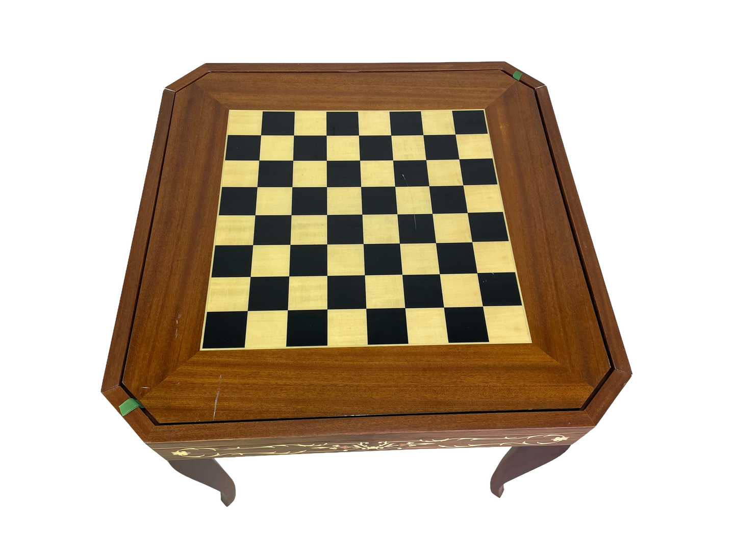 Italian multi game table open with chess board inlaid wood