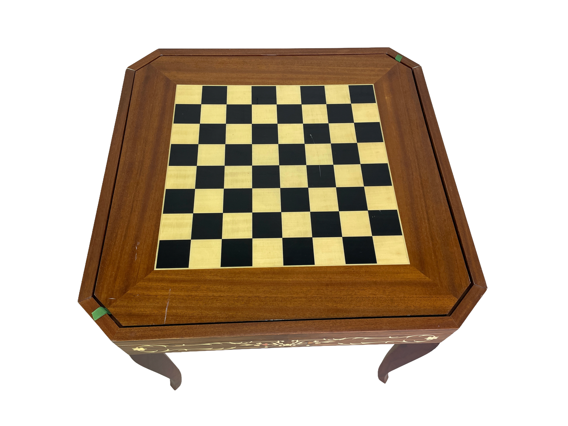 Italian multi game table open with chess board inlaid wood