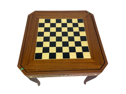 Italian multi game table open with chess board inlaid wood