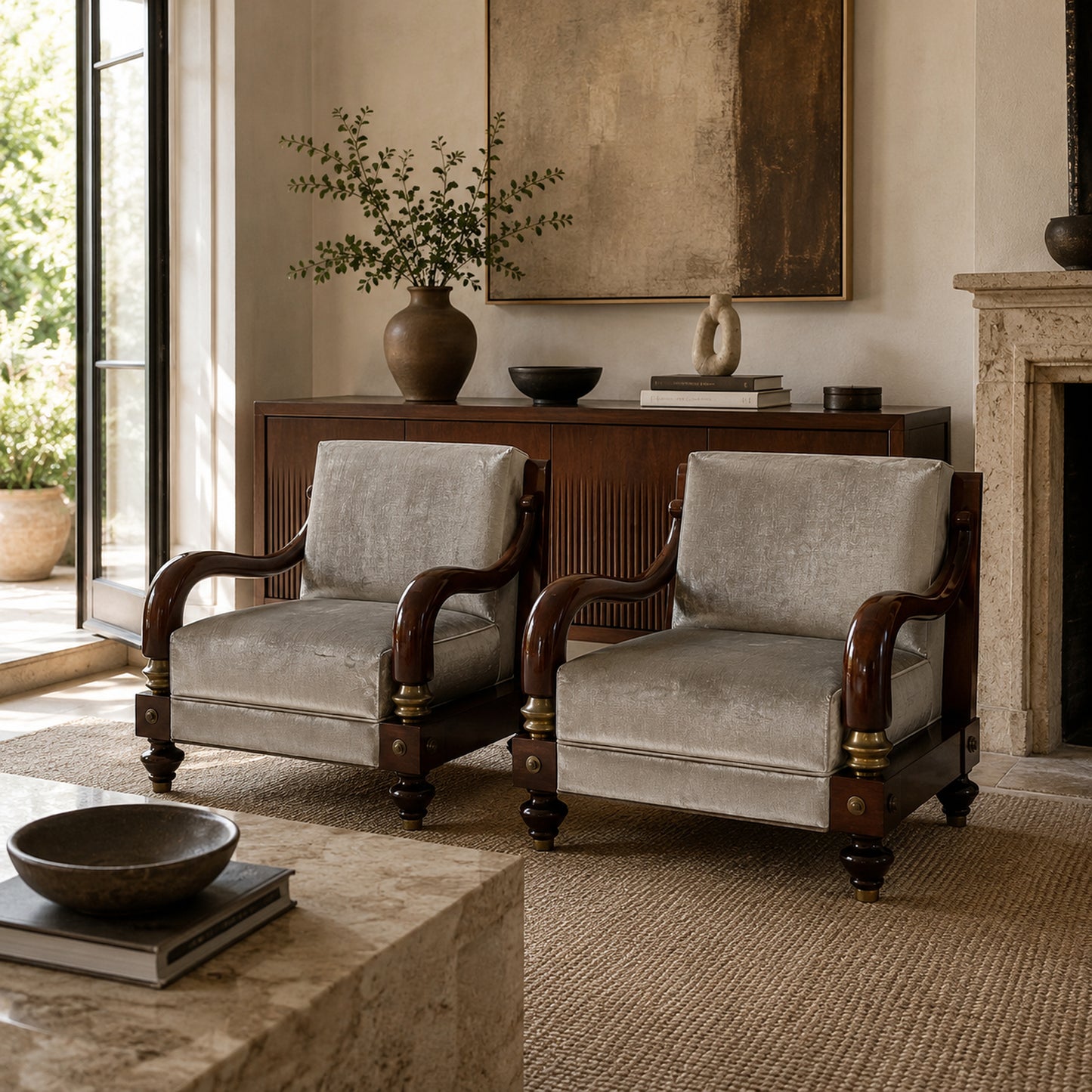 Pair of Sculptural Mahogany Lounge Chairs by Octavio Vidales for Muebles Johrvy, Mexico, 1950s