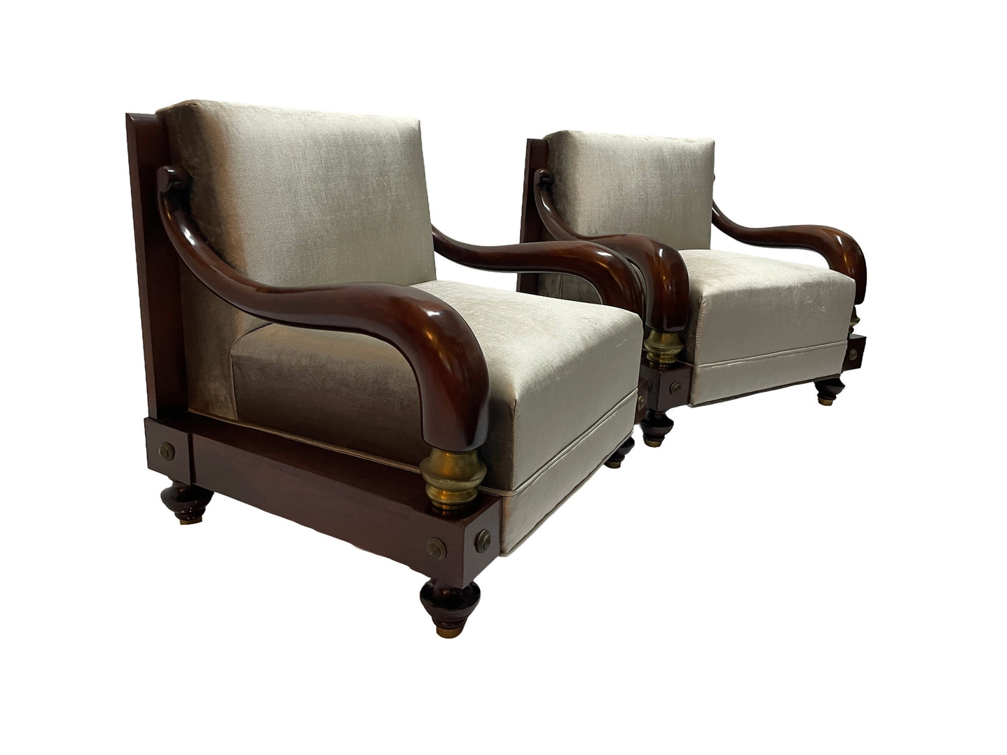 Pair of Sculptural Mahogany Lounge Chairs by Octavio Vidales for Muebles Johrvy, Mexico, 1950s