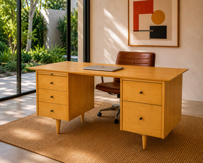 Paul McCobb for Planner Group Maple Double Pedestal Desk, 1950s