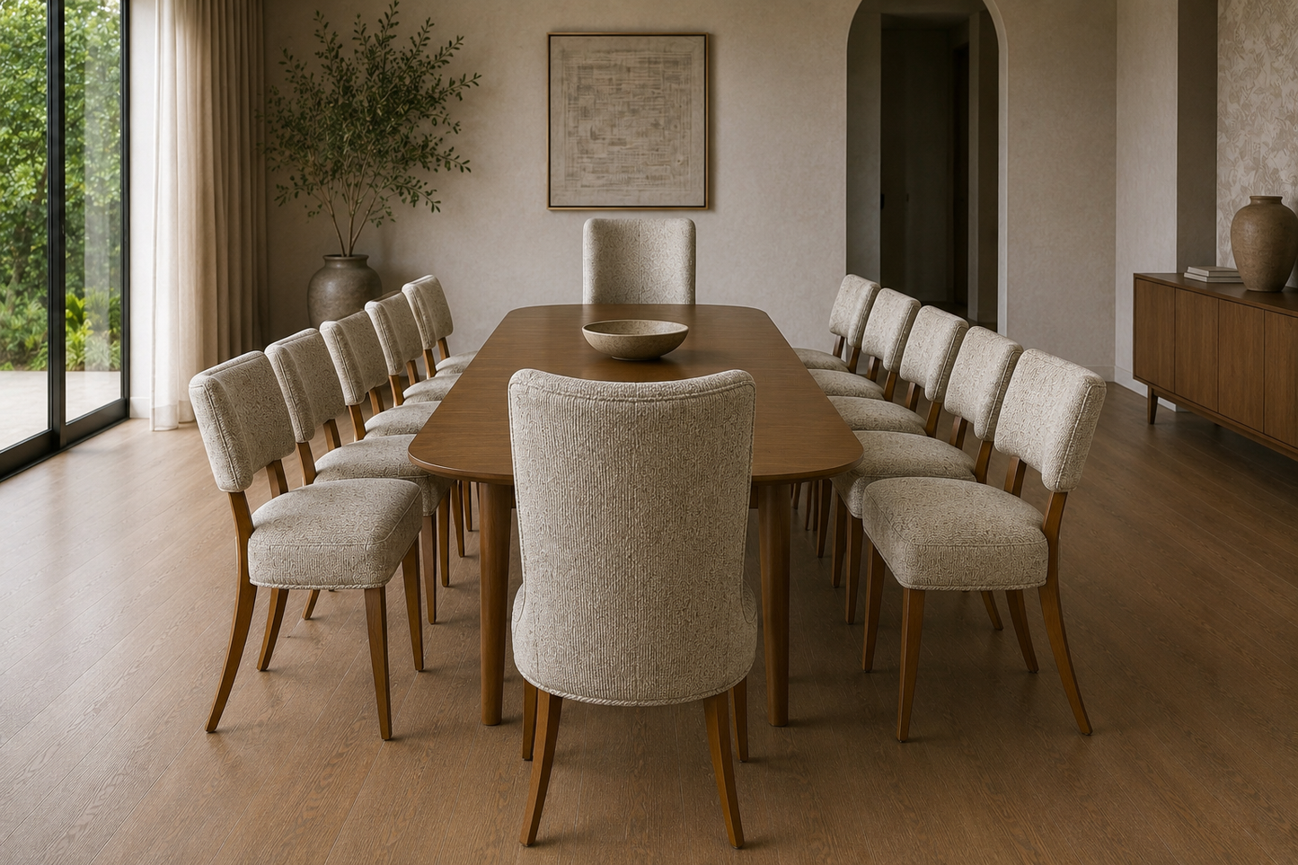 Large Circa 1950s Mid-Century Modern Dining Chair Set | 12 Restored Dining Chairs Including 2 Captain’s Chairs