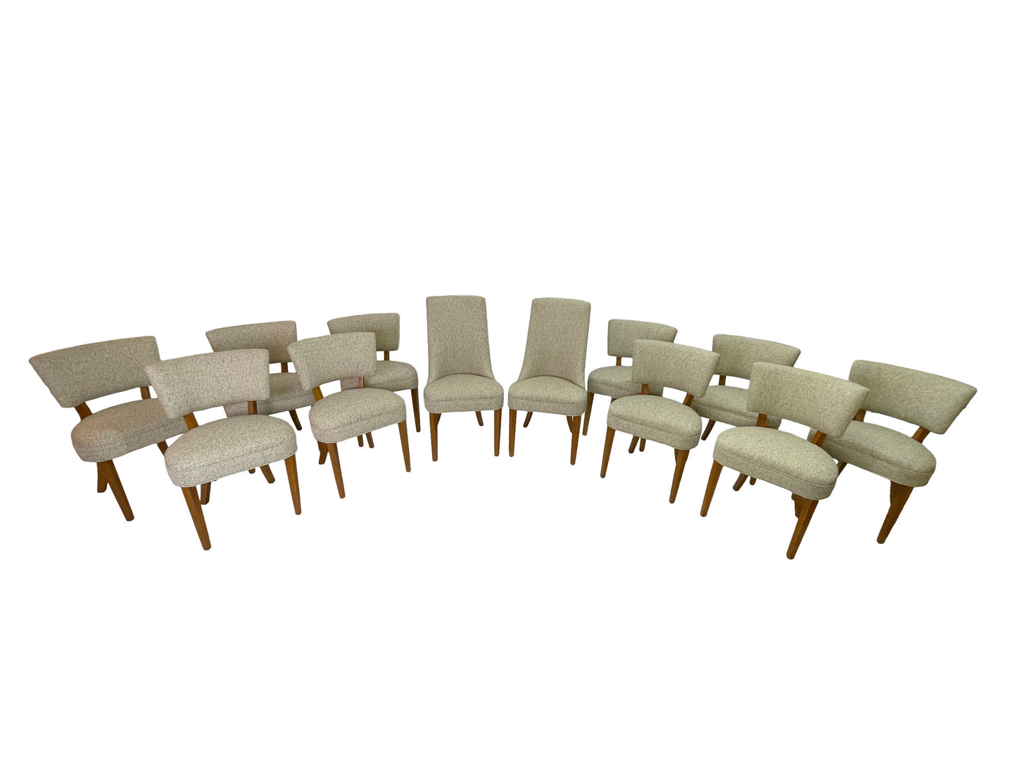 Large Circa 1950s Mid-Century Modern Dining Chair Set | 12 Restored Dining Chairs Including 2 Captain’s Chairs