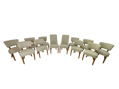 Large Circa 1950s Mid-Century Modern Dining Chair Set | 12 Restored Dining Chairs Including 2 Captain’s Chairs