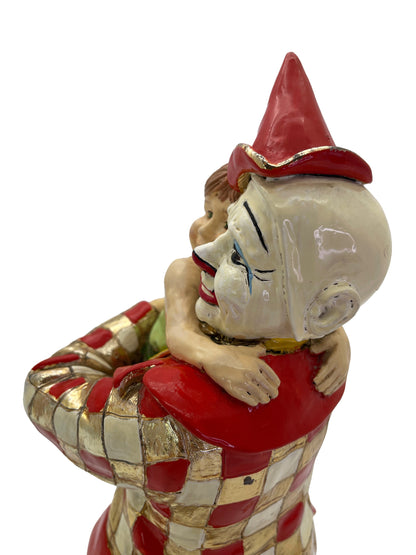 Profile detail of a Ron Lee clown sculpture highlighting the hand-painted enamel finish and 24K gold-plated accents.