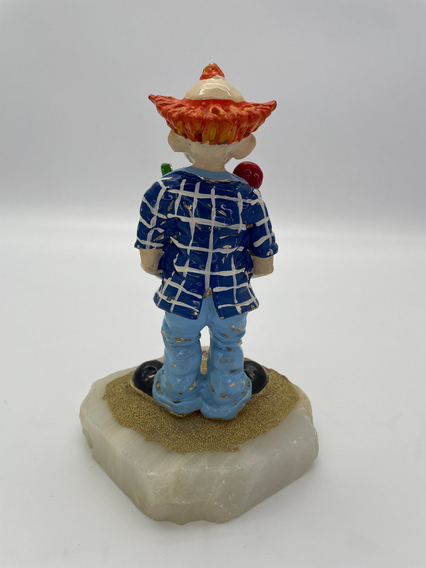 Signed 1984 Ron Lee Dentist Clown Sculpture on Natural Onyx Base with 24K Gold-Plated Accents