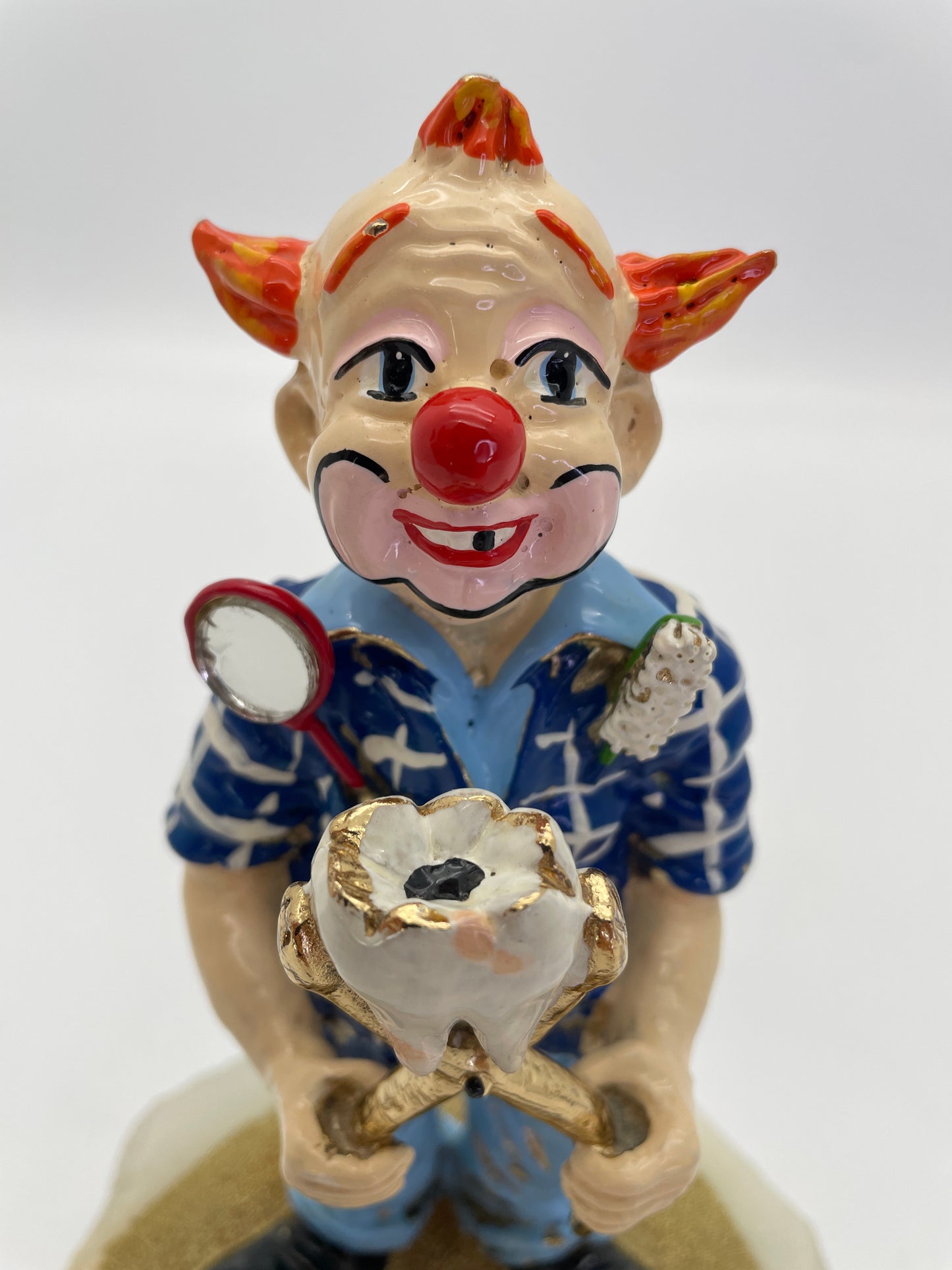 Signed 1984 Ron Lee Dentist Clown Sculpture on Natural Onyx Base with 24K Gold-Plated Accents