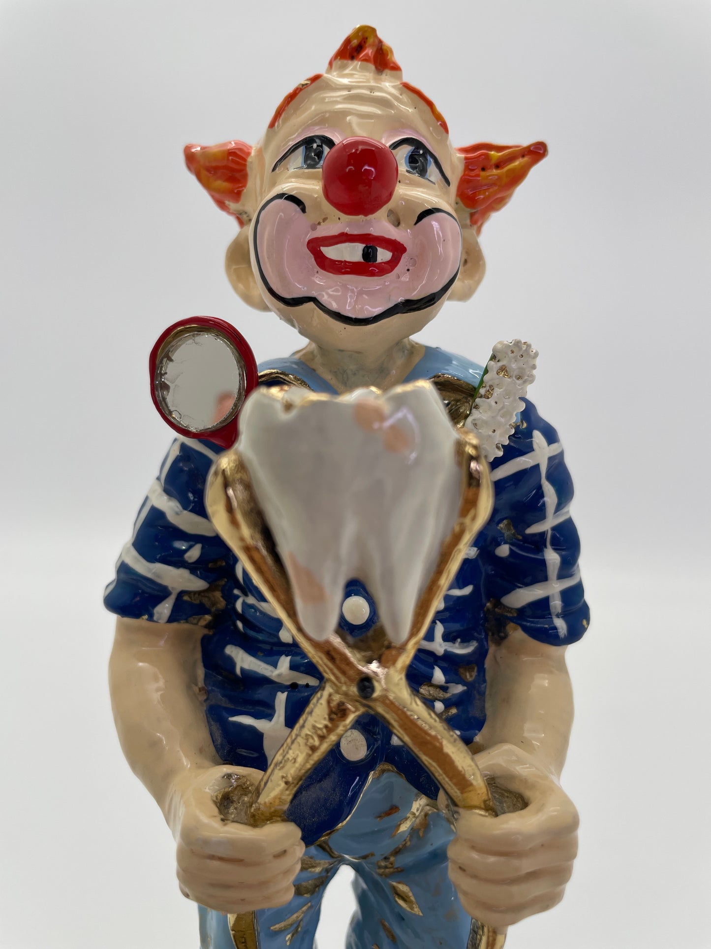 Signed 1984 Ron Lee Dentist Clown Sculpture on Natural Onyx Base with 24K Gold-Plated Accents