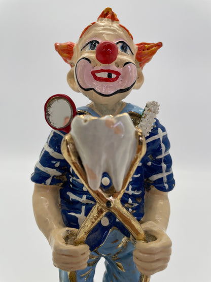 Signed 1984 Ron Lee Dentist Clown Sculpture on Natural Onyx Base with 24K Gold-Plated Accents