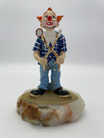 Signed 1984 Ron Lee Dentist Clown Sculpture on Natural Onyx Base with 24K Gold-Plated Accents