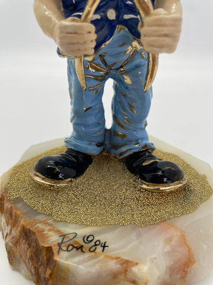 Signed 1984 Ron Lee Dentist Clown Sculpture on Natural Onyx Base with 24K Gold-Plated Accents