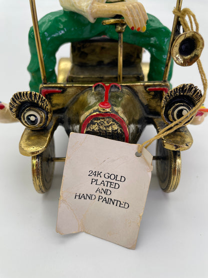 Vintage Ronald A. Lee 24K Gold-Plated Hand-Painted Clown in Wind-Up Car Sculpture, c. 1980