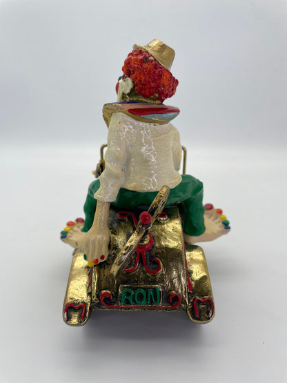 Vintage Ronald A. Lee 24K Gold-Plated Hand-Painted Clown in Wind-Up Car Sculpture, c. 1980