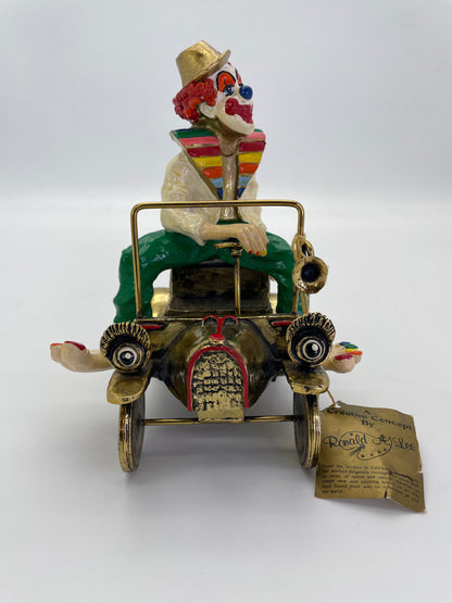 Vintage Ronald A. Lee 24K Gold-Plated Hand-Painted Clown in Wind-Up Car Sculpture, c. 1980