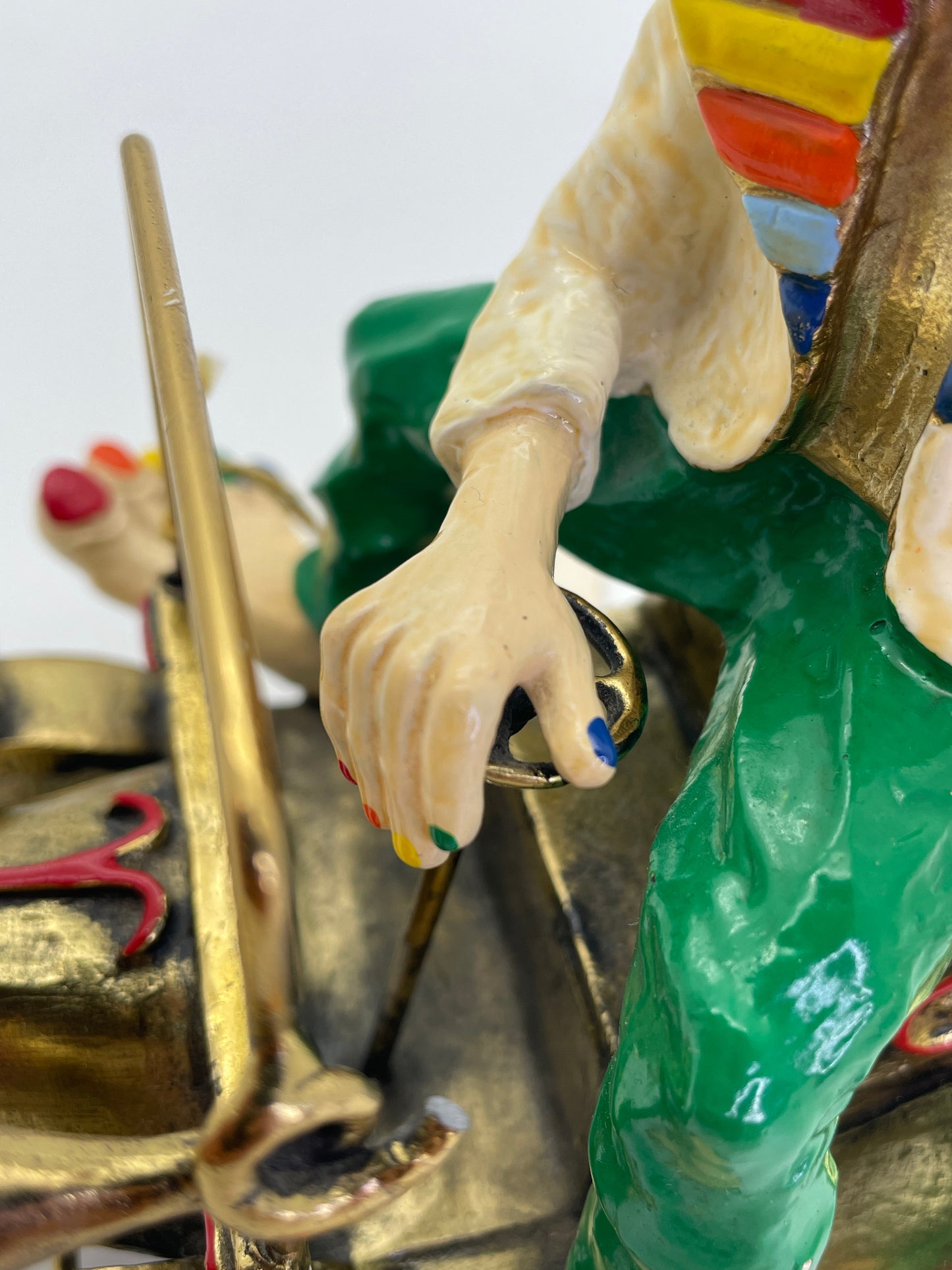Vintage Ronald A. Lee 24K Gold-Plated Hand-Painted Clown in Wind-Up Car Sculpture, c. 1980