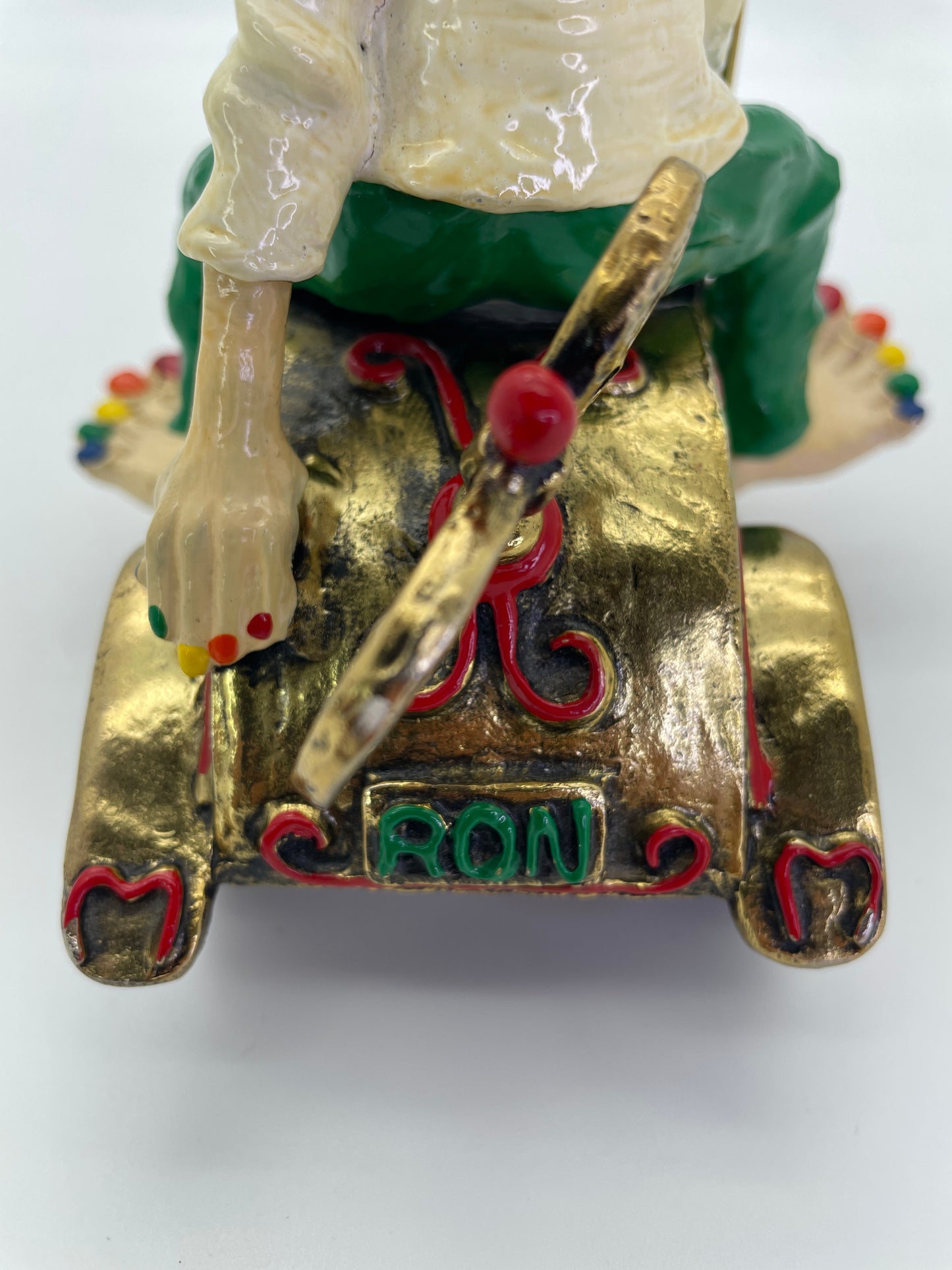 Vintage Ronald A. Lee 24K Gold-Plated Hand-Painted Clown in Wind-Up Car Sculpture, c. 1980
