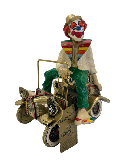 Vintage Ronald A. Lee 24K Gold-Plated Hand-Painted Clown in Wind-Up Car Sculpture, c. 1980
