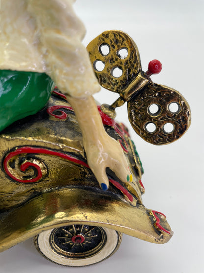 Vintage Ronald A. Lee 24K Gold-Plated Hand-Painted Clown in Wind-Up Car Sculpture, c. 1980