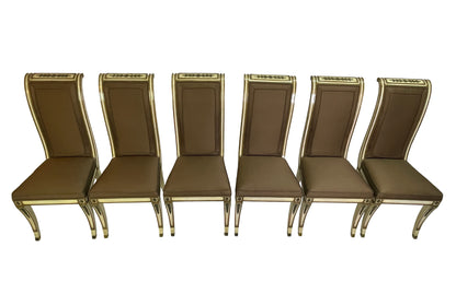 Six vintage high-back dining chairs with ivory and gold frames