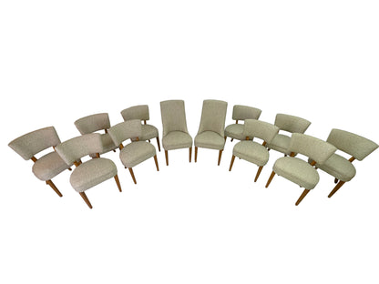 Large Circa 1950s Mid-Century Modern Dining Chair Set | 12 Restored Dining Chairs Including 2 Captain’s Chairs