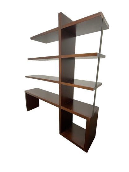 William Emmerson walnut bookcase with open architectural shelving in rich chocolate brown finish front right side