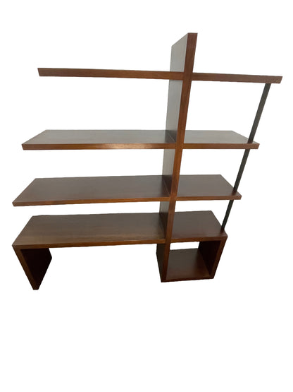 William Emmerson walnut bookcase with open architectural shelving in rich chocolate brown finish front angled view